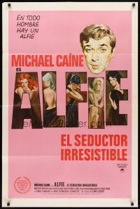 6k028 ALFIE Spanish/U.S. 1sh '66 British cad Michael Caine loves them & leaves them, ask any girl!