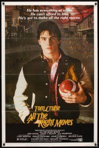 6k035 ALL THE RIGHT MOVES 1sh '83 close up of high school football player Tom Cruise!