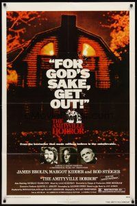 6k040 AMITYVILLE HORROR 1sh '79 great image of haunted house, for God's sake get out!