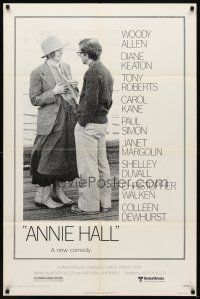 6k048 ANNIE HALL revised 1sh '77 full-length Woody Allen & Diane Keaton, a new comedy!