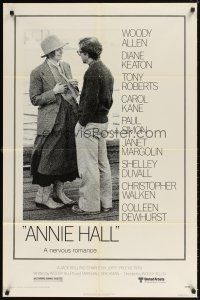 6k047 ANNIE HALL 1sh '77 full-length Woody Allen & Diane Keaton in a nervous romance!