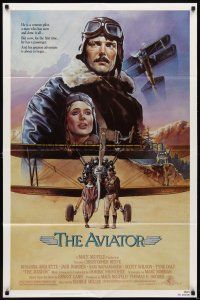 6k066 AVIATOR 1sh '85 art of airplane pilot Christopher Reeve & Rosanna Arquette by Manchess!