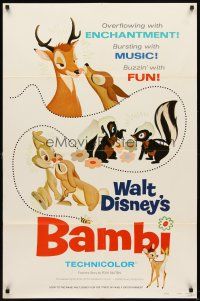 6k075 BAMBI style A 1sh R75 Walt Disney cartoon deer classic, great art with Thumper & Flower!