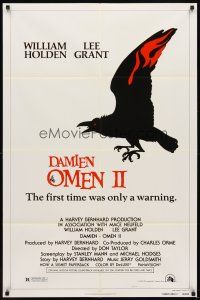 6k257 DAMIEN OMEN II style A 1sh '78 William Holden, Lee Grant, cool art of demonic crow!