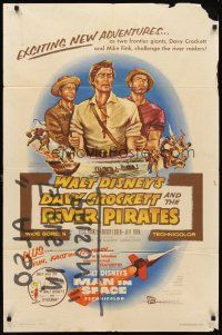 6k262 DAVY CROCKETT & THE RIVER PIRATES 1sh '56 Walt Disney, Fess Parker & Buddy Ebsen!
