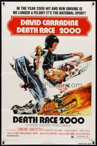 6k274 DEATH RACE 2000 1sh '75 Paul Bartel, David Carradine, cool car racing sci-fi art!