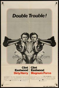 6k301 DIRTY HARRY/MAGNUM FORCE 1sh '75 cool mirror image of Clint Eastwood, double trouble!
