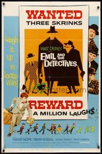 6k322 EMIL & THE DETECTIVES 1sh '64 Walt Disney, Walter Slezak, Laugh it up in Lootsville!
