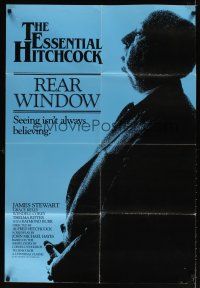 6k704 REAR WINDOW English 1sh R83 Jimmy Stewart, Grace Kelly, profile image of Alfred Hitchcock!