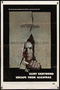 6k330 ESCAPE FROM ALCATRAZ 1sh '79 cool artwork of Clint Eastwood busting out by Lettick!