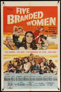 6k346 FIVE BRANDED WOMEN 1sh '60 Silvana Mangano, Vera Miles, Barbara Bel Geddes, Jeanne Moreau!
