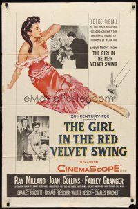 6k377 GIRL IN THE RED VELVET SWING 1sh '55 art of sexy Joan Collins as Evelyn Nesbitt Thaw!