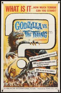 6k385 GODZILLA VS. THE THING 1sh '64 Toho sci-fi, best monster art, how much terror can you stand!