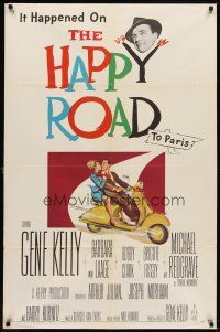 6k403 HAPPY ROAD 1sh '57 Gene Kelly directs & stars w/pretty Barbara Laage on Vespa!