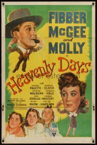6k408 HEAVENLY DAYS style A 1sh '44 artwork of your top radio comics Fibber McGee & Molly!