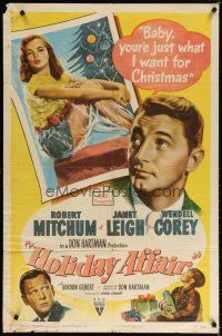 6k418 HOLIDAY AFFAIR style A 1sh '49 sexy Janet Leigh is what Robert Mitchum wants for Christmas!
