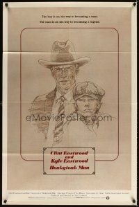 6k421 HONKYTONK MAN 1sh '82 cool art of Clint Eastwood & his son Kyle Eastwood by J. Isom!