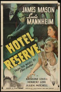 6k425 HOTEL RESERVE 1sh '44 James Mason, Lucie Mannheim, from the novel by Eric Ambler!