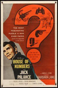 6k428 HOUSE OF NUMBERS 1sh '57 two Jack Palances, sexy Barbara Lang, most amazing get-away ever!