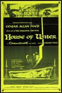 6k431 HOUSE OF USHER military 1sh R1970s Poe's tale of the ungodly & evil, Brown art, day-glo green!