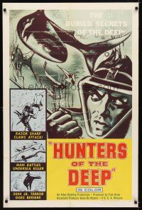 6k435 HUNTERS OF THE DEEP 1sh '55 cool art of fish & diver, buried secrets of the deep!
