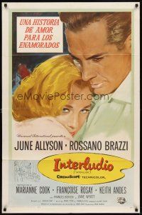 6k447 INTERLUDE Spanish/U.S. 1sh '57 Douglas Sirk, art of Rossano Brazzi romancing June Allyson!