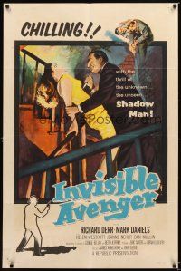 6k450 INVISIBLE AVENGER 1sh '58 the unseen Shadow Man, cool chilling horror artwork!