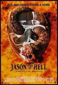 6k460 JASON GOES TO HELL DS 1sh '93 Friday the 13th, creepy worm w/teeth in mask image!