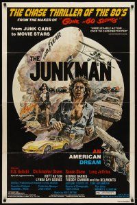 6k474 JUNKMAN 1sh '82 junk cars to movie stars, over 150 cars destroyed, cool art by Jensen!