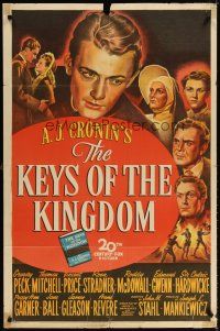 6k477 KEYS OF THE KINGDOM style A 1sh '44 religious Gregory Peck, Vincent Price, Thomas Mitchell!