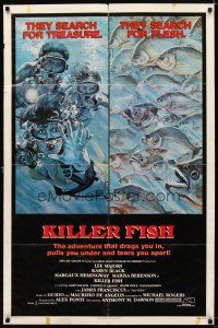 6k478 KILLER FISH 1sh '79 Lee Majors, Karen Black, piranha horror artwork!