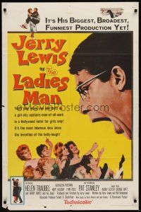 6k491 LADIES' MAN 1sh '61 girl-shy upstairs-man-of-all-work Jerry Lewis screwball comedy!