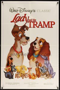 6k492 LADY & THE TRAMP 1sh R86 Walt Disney romantic canine dog classic cartoon!