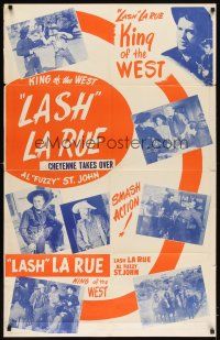 6k493 LASH LA RUE stock 1sh '50s Lash La Rue & Fuzzy St. John, Cheyenne Takes Over!