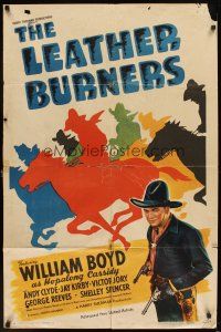 6k498 LEATHER BURNERS style A 1sh '43 cool colorful artwork of William Boyd as Hopalong Cassidy!