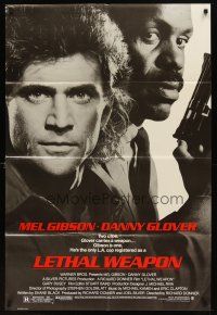 6k501 LETHAL WEAPON 1sh '87 great close image of cop partners Mel Gibson & Danny Glover!