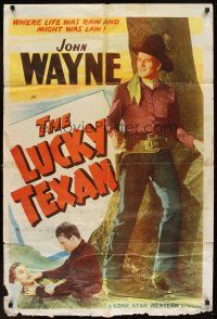 6k525 JOHN WAYNE stock 1sh 1940s full-length image of The Duke with gun, The Lucky Texan!
