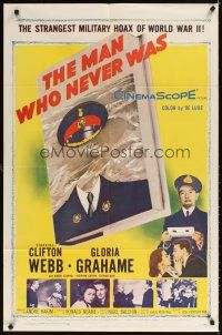 6k539 MAN WHO NEVER WAS 1sh '56 Clifton Webb, Gloria Grahame, strangest military hoax of WWII!