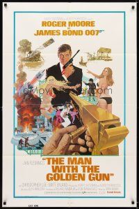 6k541 MAN WITH THE GOLDEN GUN 1sh '74 art of Roger Moore as James Bond by Robert McGinnis!