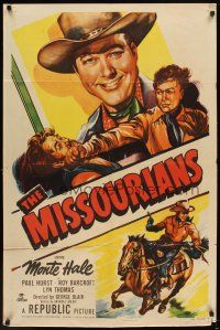6k561 MISSOURIANS 1sh '50 artwork of rough & tough Monte Hale smiling and punching!