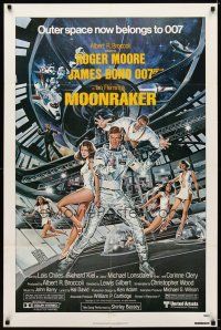 6k573 MOONRAKER 1sh '79 art of Roger Moore as Bond & sexy Lois Chiles by Goozee!