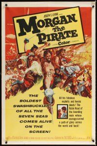 6k575 MORGAN THE PIRATE 1sh '61 Morgan il pirate, cool art of swashbuckler Steve Reeves!