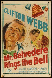 6k577 MR. BELVEDERE RINGS THE BELL 1sh '51 artwork of Clifton Webb winking at lovers!