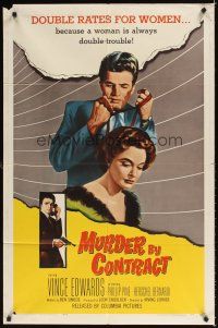 6k580 MURDER BY CONTRACT 1sh '59 Vince Edwards prepares to strangle woman with necktie!