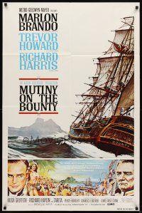 6k585 MUTINY ON THE BOUNTY style B 1sh '62 Marlon Brando, cool seafaring art of ship by Smith!