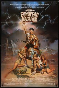 6k592 NATIONAL LAMPOON'S EUROPEAN VACATION 1sh '85 Boris Vallejo art with strongman Chevy Chase!