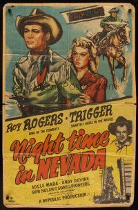 6k602 NIGHT TIME IN NEVADA kraftbacked 1sh '48 Roy Rogers, Trigger, Nolan & Sons of the Pioneers!