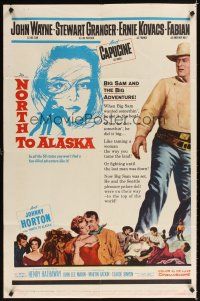 6k609 NORTH TO ALASKA 1sh '60 John Wayne & sexy Capucine in a fun-filled adventure in the Yukon!