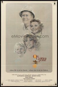 6k625 ON GOLDEN POND 1sh '81 art of Katharine Hepburn, Henry Fonda, and Jane Fonda by C.D. de Mar!