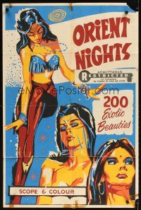 6k632 ORIENT NIGHTS Canadian 1sh '65 cool silkscreen artwork of 3 exotic beauties!